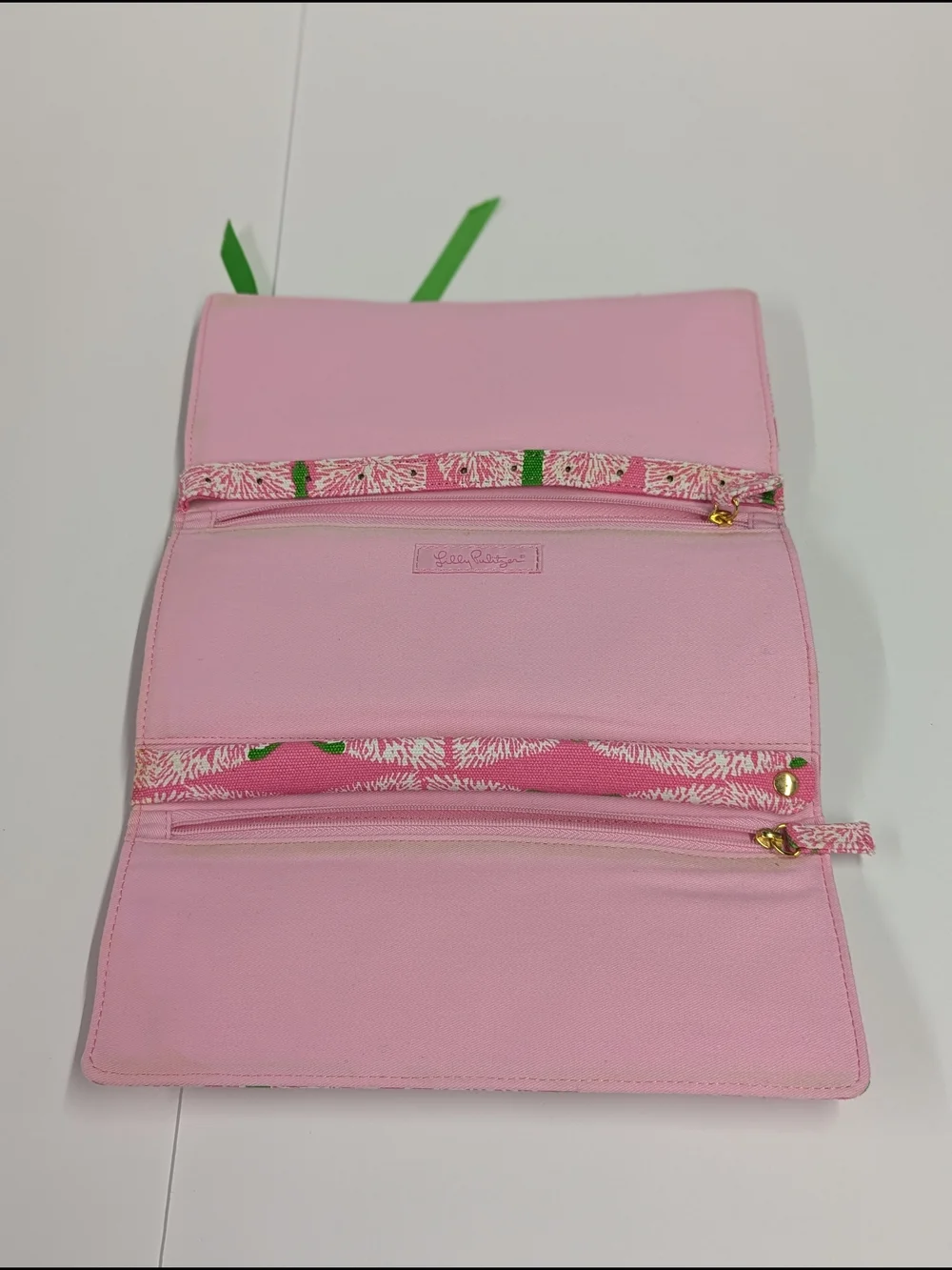 Lilly Pulitzer Jewelry Roll Pink Green Travel Organizer Case Floral Roll Up Pouc